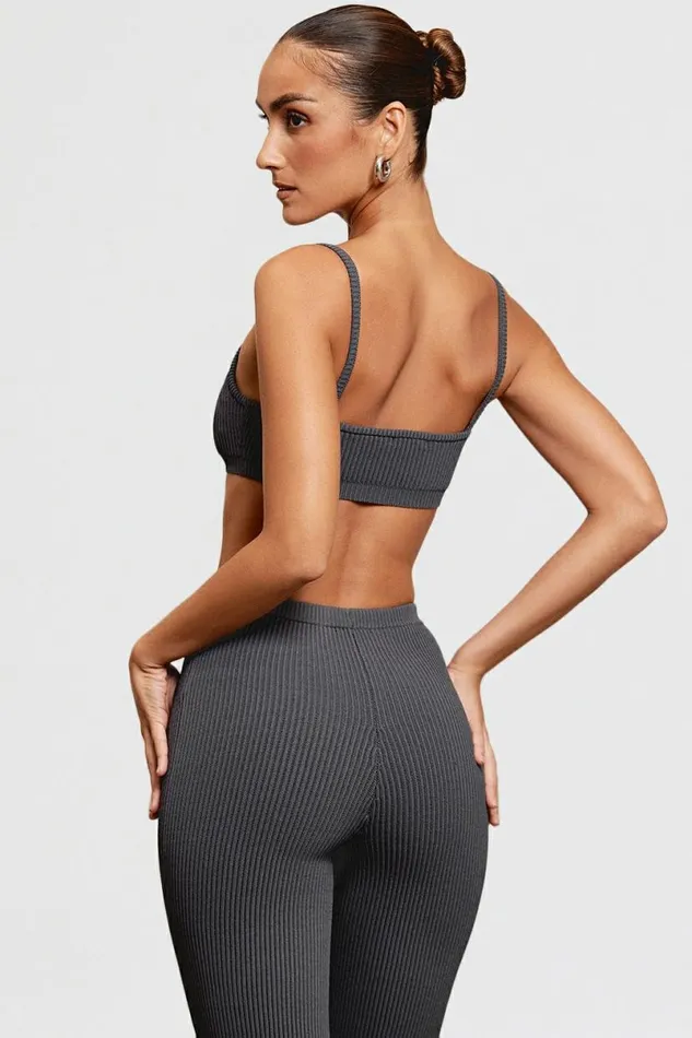 Women Mischa Dark Grey Ribbed Knit Bralette House Of CB Tops