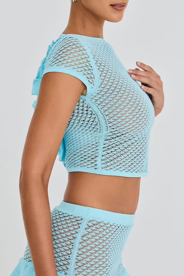 Women MISTRESS ROCKS SEAFOAM KNIT OPEN BACK RUFFLE TOP House Of CB Tops Women MISTRESS ROCKS SEAFOAM KNIT OPEN BACK RUFFLE TOP House Of CB Tops