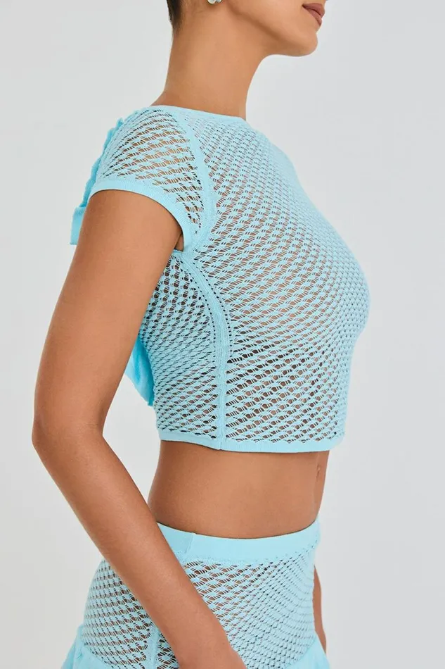 Women MISTRESS ROCKS SEAFOAM KNIT OPEN BACK RUFFLE TOP House Of CB Tops Women MISTRESS ROCKS SEAFOAM KNIT OPEN BACK RUFFLE TOP House Of CB Tops