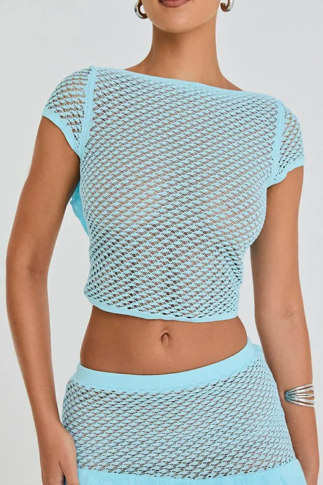 Women MISTRESS ROCKS SEAFOAM KNIT OPEN BACK RUFFLE TOP House Of CB Tops Women MISTRESS ROCKS SEAFOAM KNIT OPEN BACK RUFFLE TOP House Of CB Tops