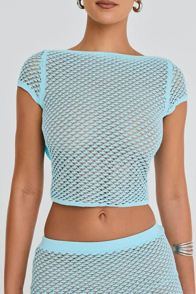 Women MISTRESS ROCKS SEAFOAM KNIT OPEN BACK RUFFLE TOP House Of CB Tops Women MISTRESS ROCKS SEAFOAM KNIT OPEN BACK RUFFLE TOP House Of CB Tops