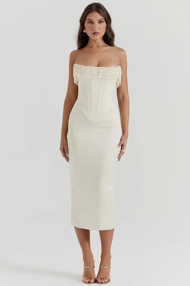 Women Nalita Vintage Cream Embellished Strapless Dress House Of CB Dresses Women Nalita Vintage Cream Embellished Strapless Dress House Of CB Dresses