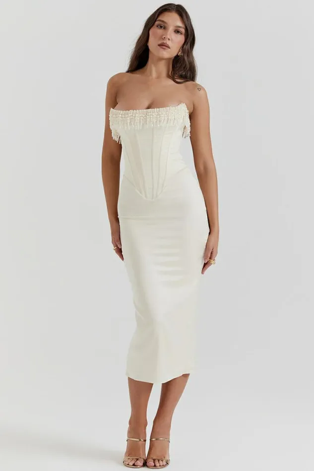 Women Nalita Vintage Cream Embellished Strapless Dress House Of CB Dresses Women Nalita Vintage Cream Embellished Strapless Dress House Of CB Dresses