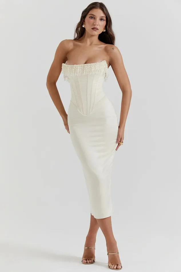 Women Nalita Vintage Cream Embellished Strapless Dress House Of CB Dresses Women Nalita Vintage Cream Embellished Strapless Dress House Of CB Dresses