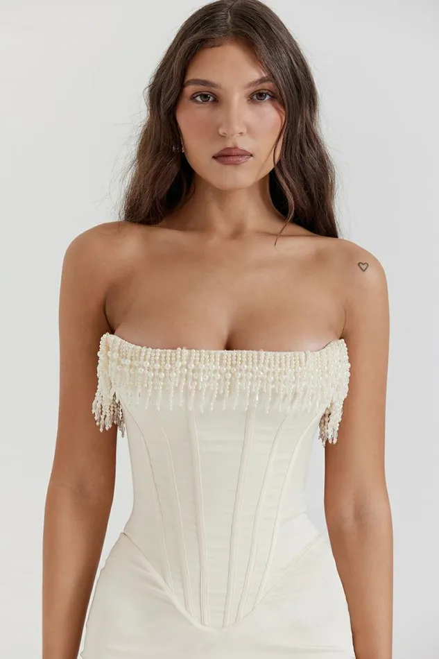 Women Nalita Vintage Cream Embellished Strapless Dress House Of CB Dresses Women Nalita Vintage Cream Embellished Strapless Dress House Of CB Dresses