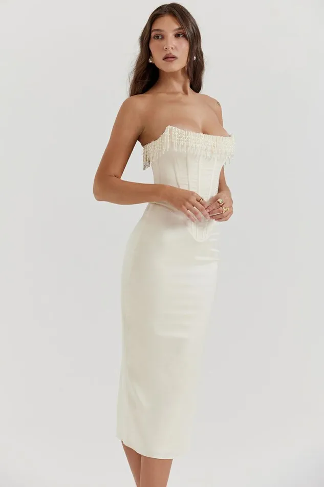 Women Nalita Vintage Cream Embellished Strapless Dress House Of CB Dresses Women Nalita Vintage Cream Embellished Strapless Dress House Of CB Dresses