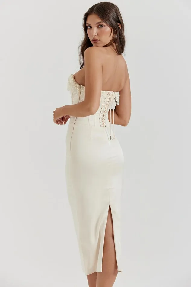 Women Nalita Vintage Cream Embellished Strapless Dress House Of CB Dresses Women Nalita Vintage Cream Embellished Strapless Dress House Of CB Dresses