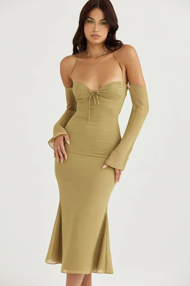 Women Naomi Olive Halter Midi Dress House Of CB Dresses