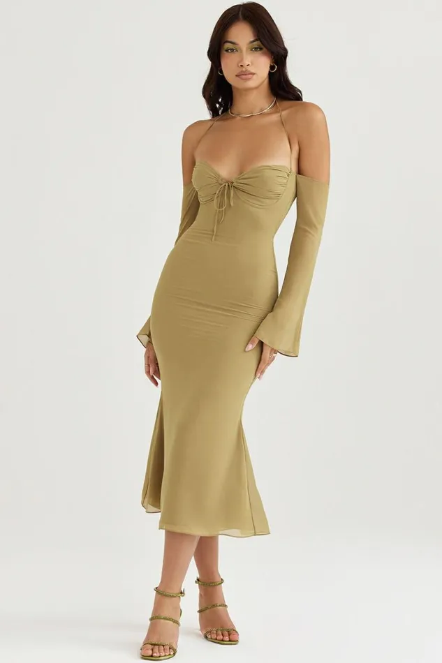 Women Naomi Olive Halter Midi Dress House Of CB Dresses Women Naomi Olive Halter Midi Dress House Of CB Dresses