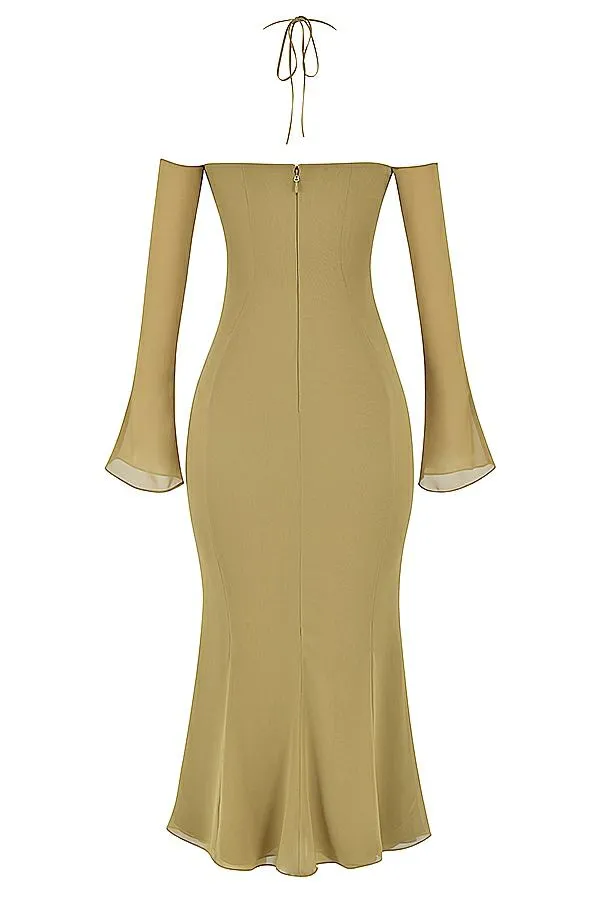 Women Naomi Olive Halter Midi Dress House Of CB Dresses Women Naomi Olive Halter Midi Dress House Of CB Dresses