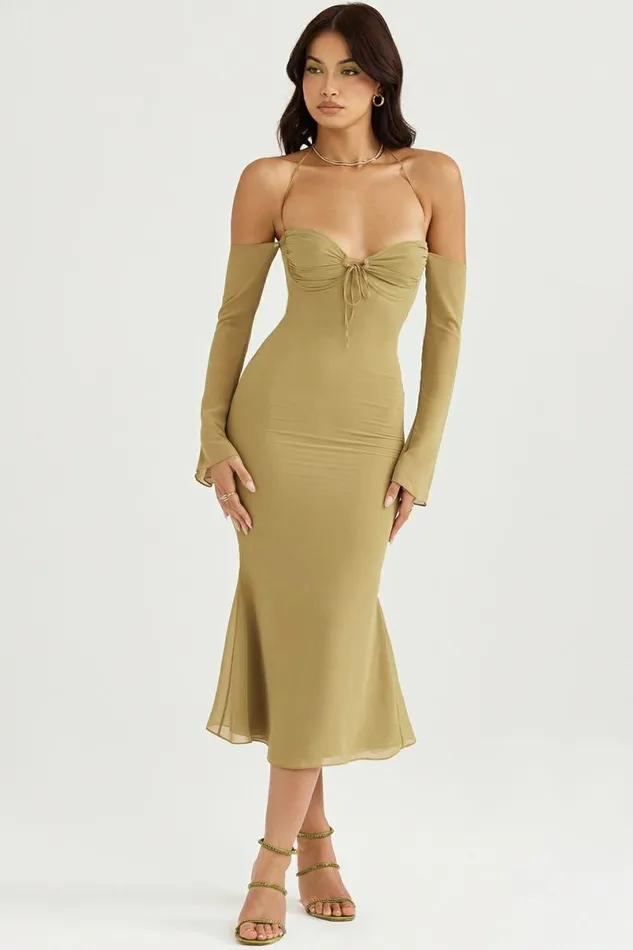 Women Naomi Olive Halter Midi Dress House Of CB Dresses Women Naomi Olive Halter Midi Dress House Of CB Dresses