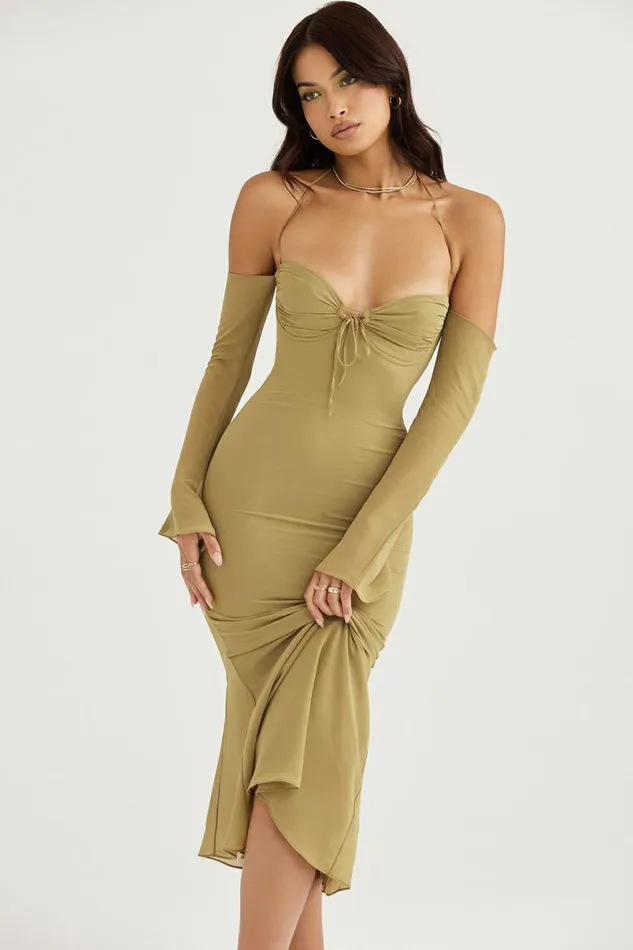 Women Naomi Olive Halter Midi Dress House Of CB Dresses Women Naomi Olive Halter Midi Dress House Of CB Dresses