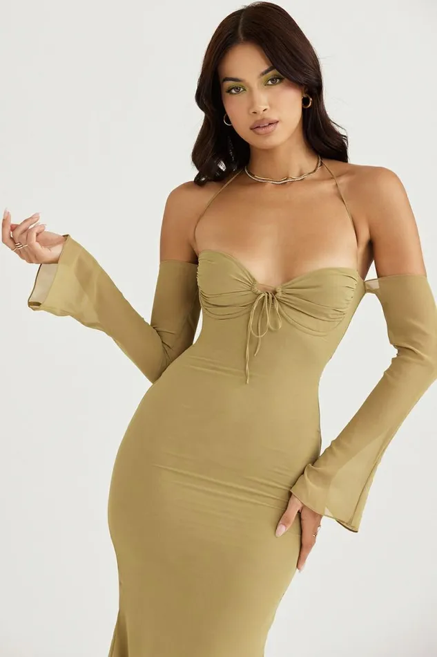 Women Naomi Olive Halter Midi Dress House Of CB Dresses Women Naomi Olive Halter Midi Dress House Of CB Dresses