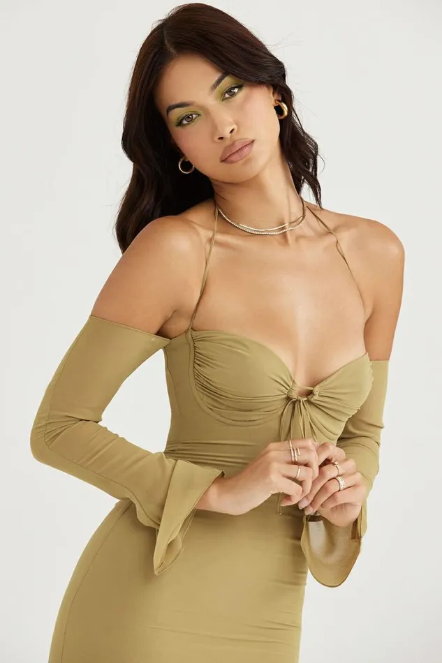 Women Naomi Olive Halter Midi Dress House Of CB Dresses Women Naomi Olive Halter Midi Dress House Of CB Dresses