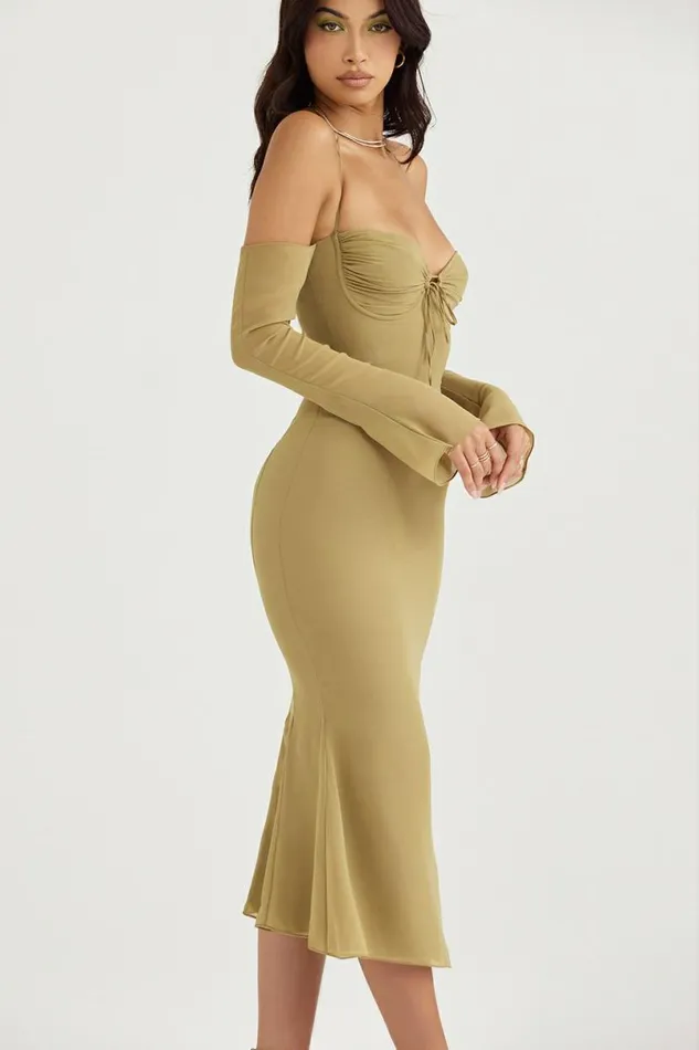 Women Naomi Olive Halter Midi Dress House Of CB Dresses Women Naomi Olive Halter Midi Dress House Of CB Dresses