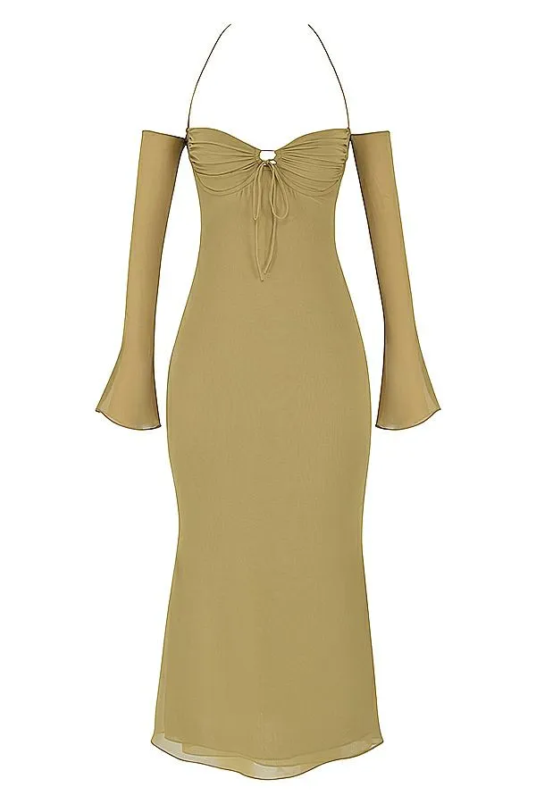 Women Naomi Olive Halter Midi Dress House Of CB Dresses Women Naomi Olive Halter Midi Dress House Of CB Dresses