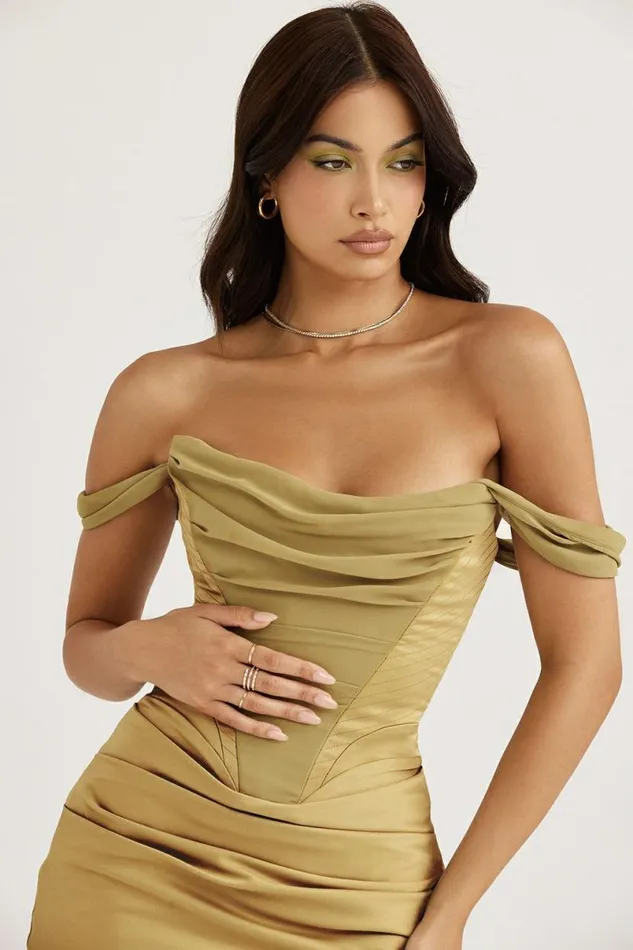 Women Natalya Olive Satin Corset Midi Dress House Of CB Dresses Women Natalya Olive Satin Corset Midi Dress House Of CB Dresses