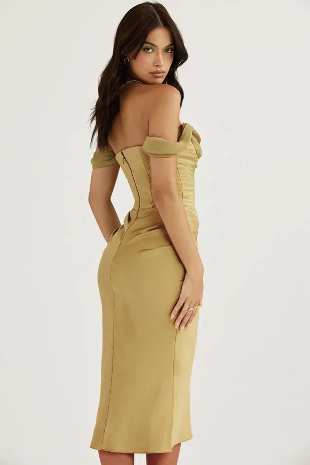 Women Natalya Olive Satin Corset Midi Dress House Of CB Dresses Women Natalya Olive Satin Corset Midi Dress House Of CB Dresses