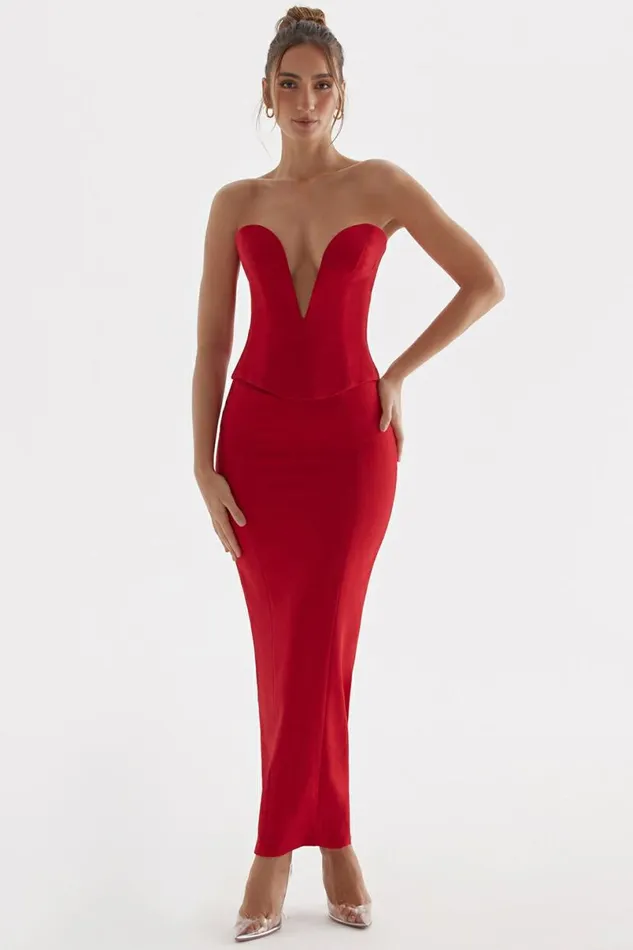 Women Nayara Red Rose Maxi Skirt House Of CB Bottoms