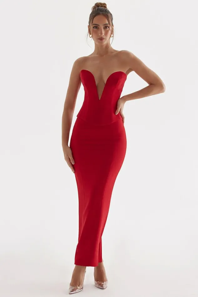 Women Nayara Red Rose Maxi Skirt House Of CB Bottoms