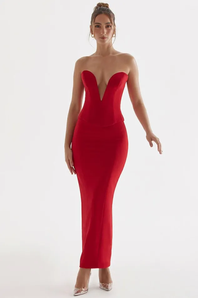 Women Nayara Red Rose Maxi Skirt House Of CB Bottoms