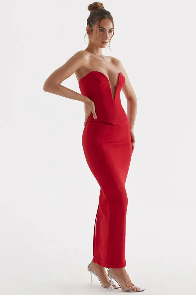 Women Nayara Red Rose Maxi Skirt House Of CB Bottoms