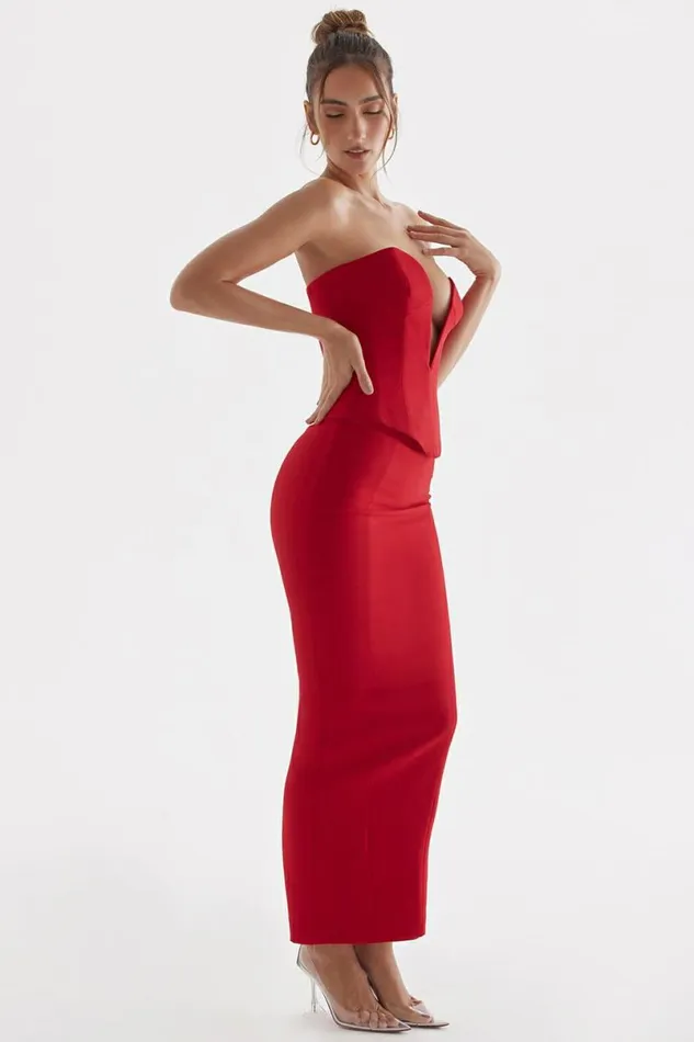 Women Nayara Red Rose Maxi Skirt House Of CB Bottoms