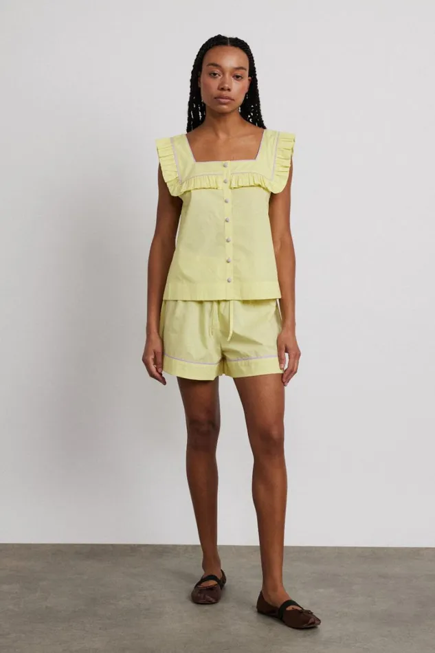 Women Nightwear Damson Madder Kitty Ruffle Nightwear Set Yellow