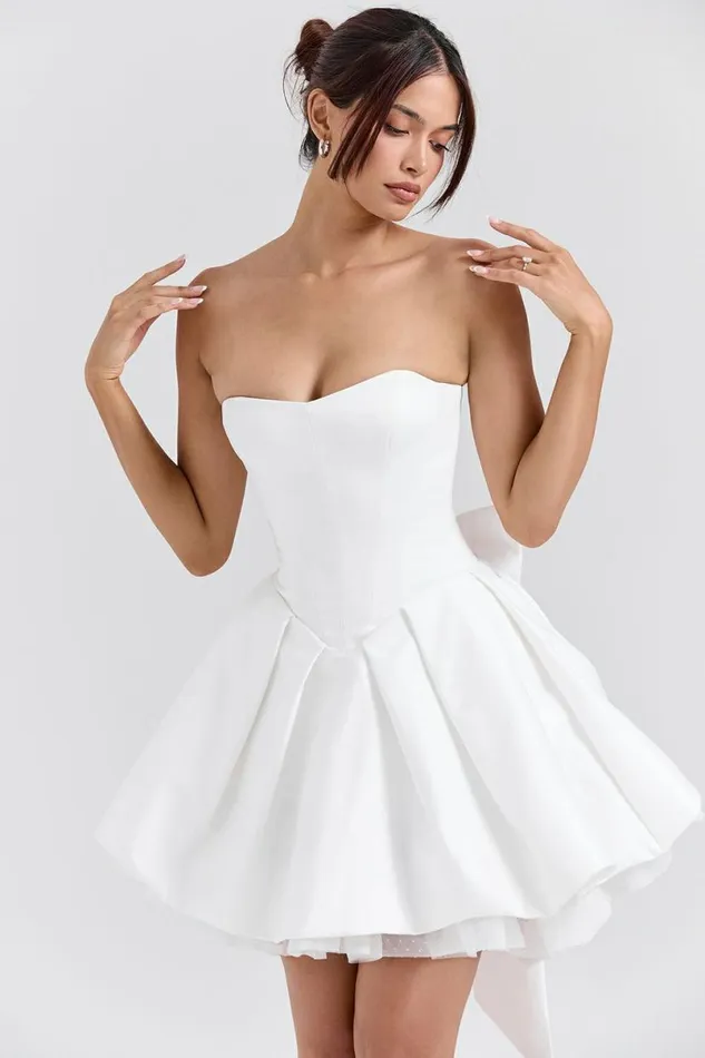 Women Noele White Satin Strapless Bow Mini Gown House Of CB Dresses