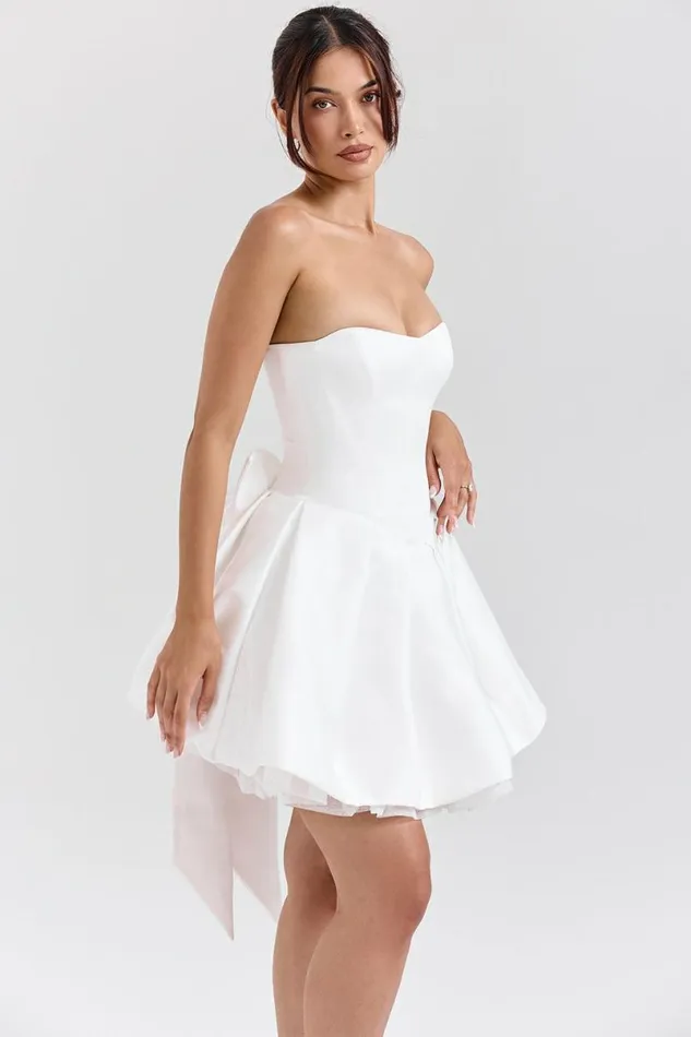 Women Noele White Satin Strapless Bow Mini Gown House Of CB Dresses