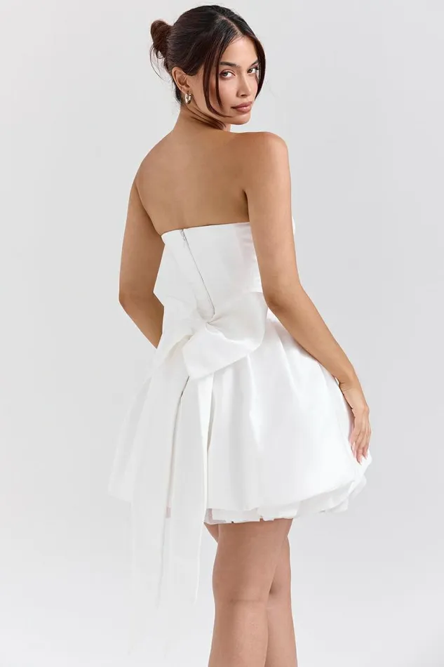 Women Noele White Satin Strapless Bow Mini Gown House Of CB Dresses