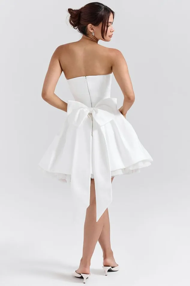 Women Noele White Satin Strapless Bow Mini Gown House Of CB Dresses