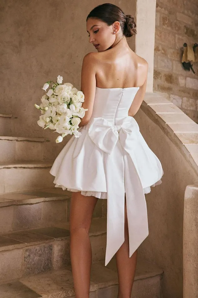 Women Noele White Satin Strapless Bow Mini Gown House Of CB Dresses