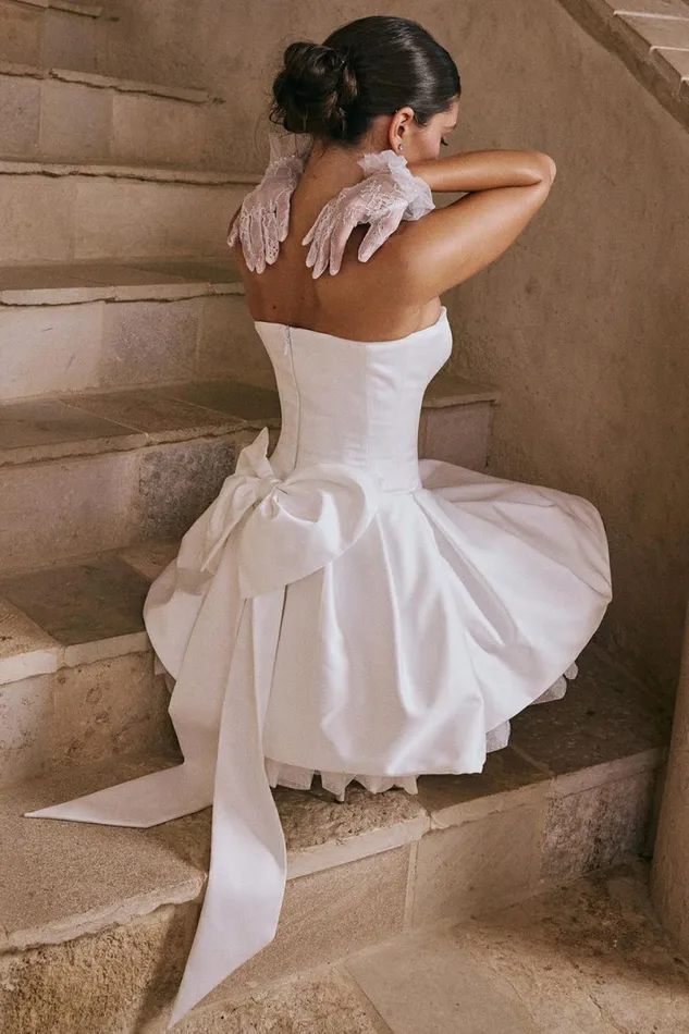 Women Noele White Satin Strapless Bow Mini Gown House Of CB Dresses
