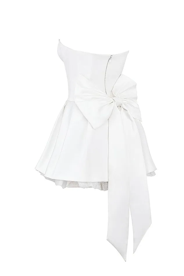 Women Noele White Satin Strapless Bow Mini Gown House Of CB Dresses