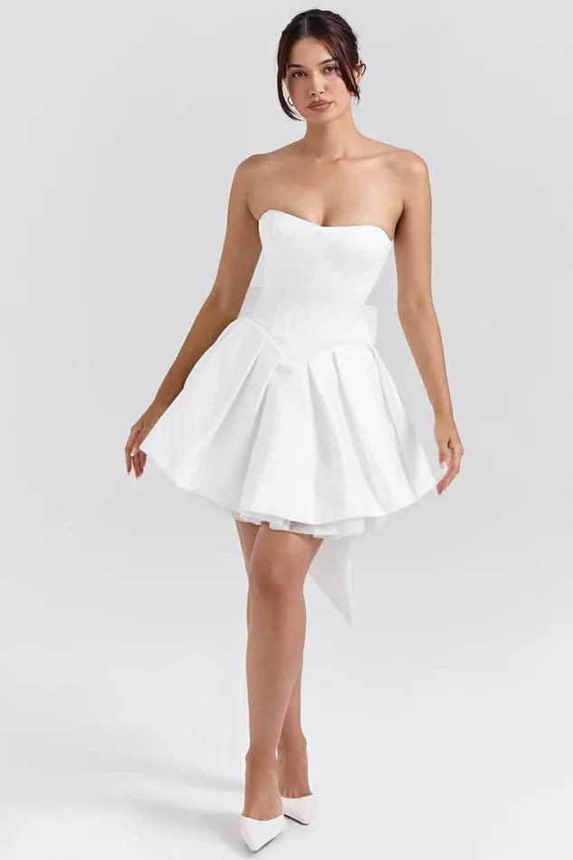 Women Noele White Satin Strapless Bow Mini Gown House Of CB Dresses