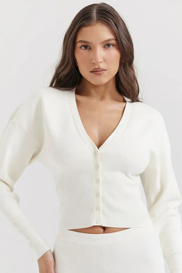 Women Noor Off White Knitted Cardigan House Of CB Tops