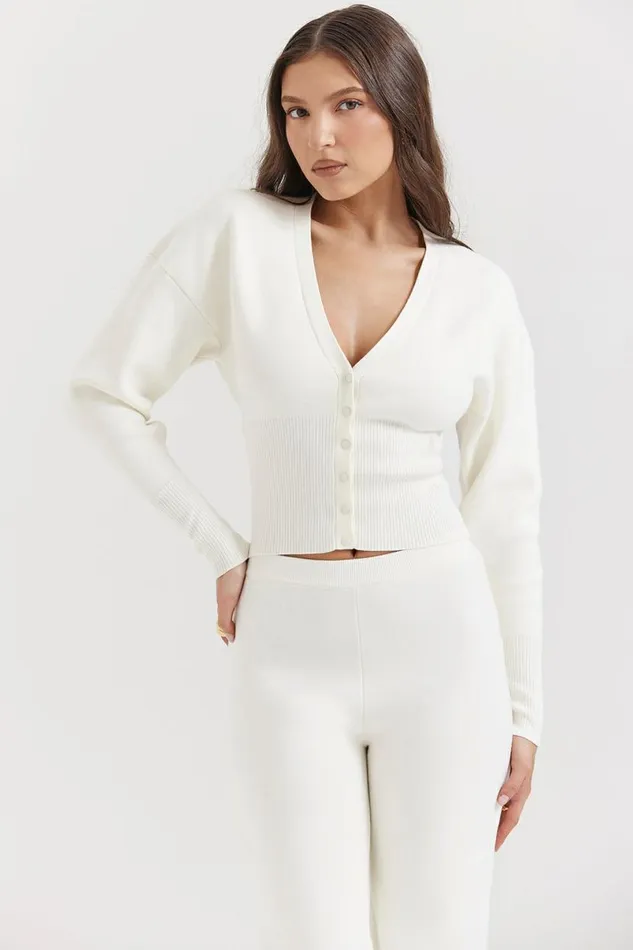 Women Noor Off White Knitted Cardigan House Of CB Tops