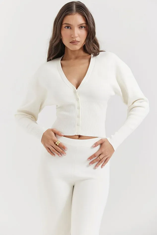 Women Noor Off White Knitted Cardigan House Of CB Tops
