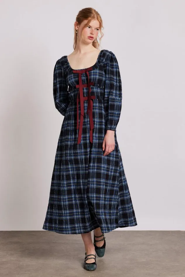 Women Occasion Wear Damson Madder Dakota Midi Dress 8211 Blue Check
