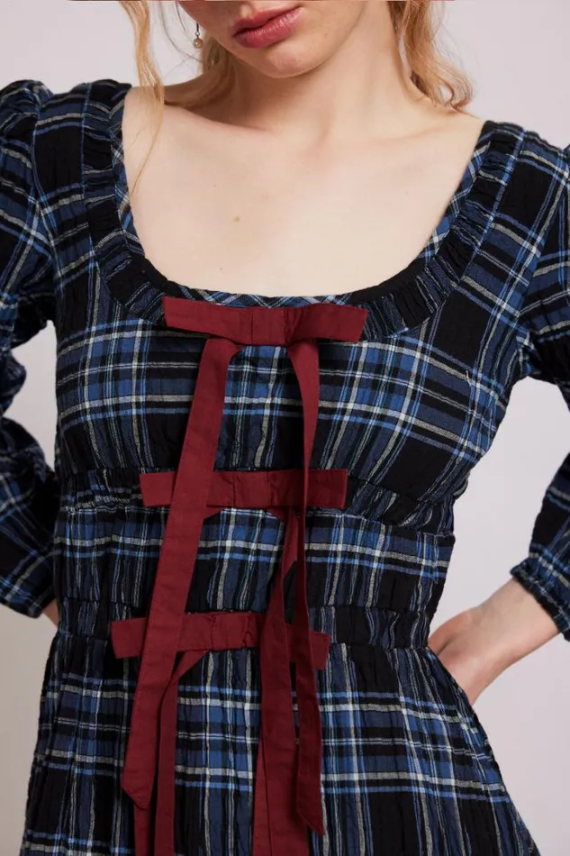 Women Occasion Wear Damson Madder Dakota Midi Dress 8211 Blue Check