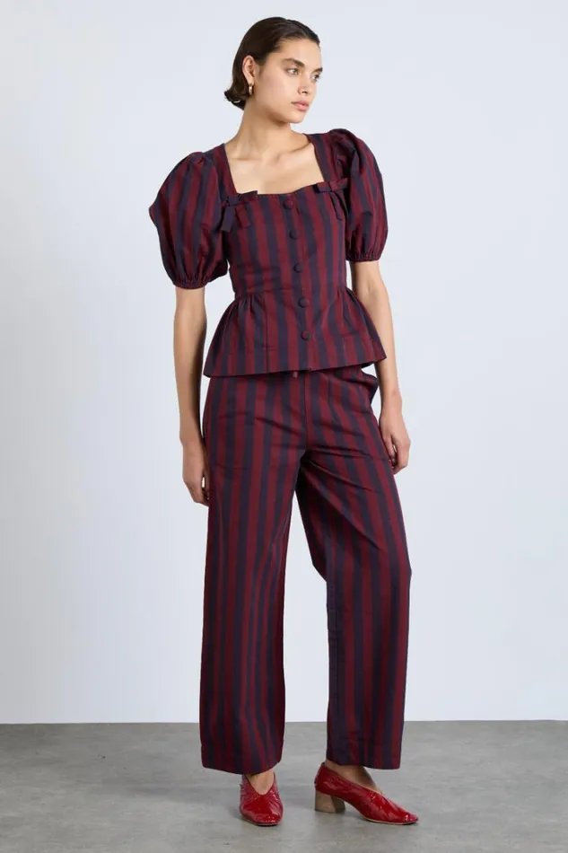 Women Occasion Wear Damson Madder Harriet Blouse 8211 Burgundy And Navy Stripe