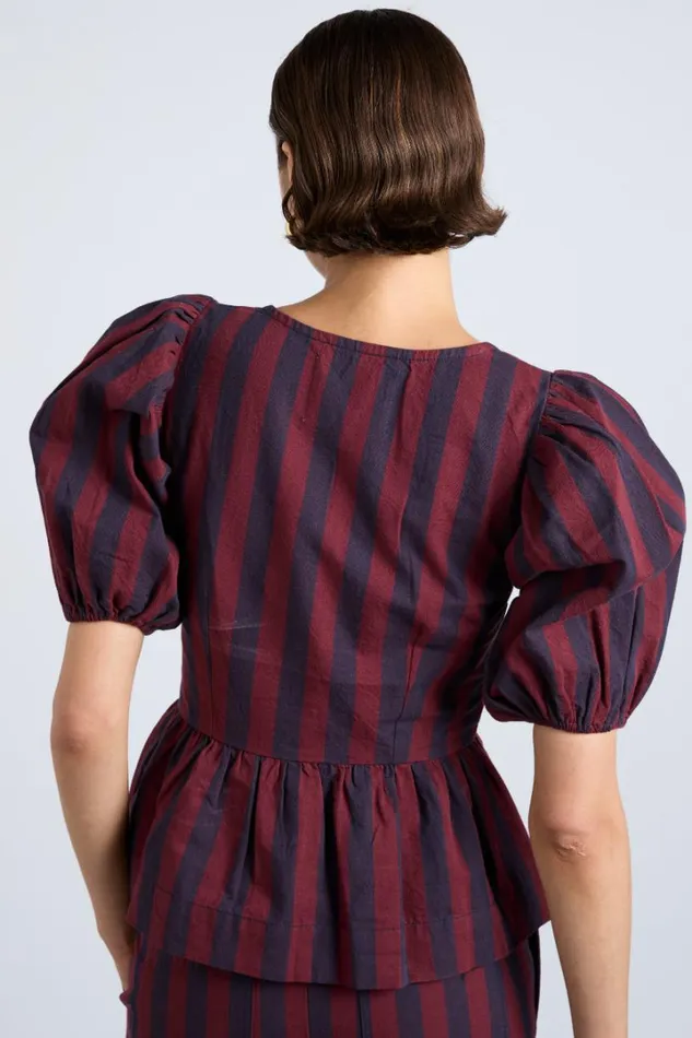 Women Occasion Wear Damson Madder Harriet Blouse 8211 Burgundy And Navy Stripe