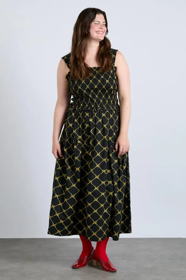 Women Occasion Wear Damson Madder Tish Midi Dress 8211 Black Bow Print