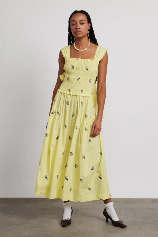 Women Occasion Wear Damson Madder Tish Poplin Midi Dress 8211 Grape Embroidery