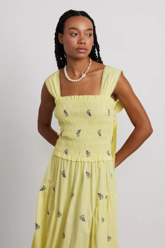 Women Occasion Wear Damson Madder Tish Poplin Midi Dress 8211 Grape Embroidery