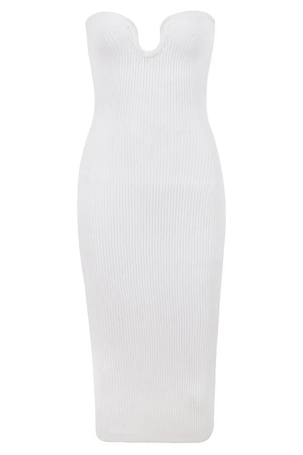 Women Oriana White Ribbed Knit Strapless Midi Dress House Of CB Dresses Women Oriana White Ribbed Knit Strapless Midi Dress House Of CB Dresses