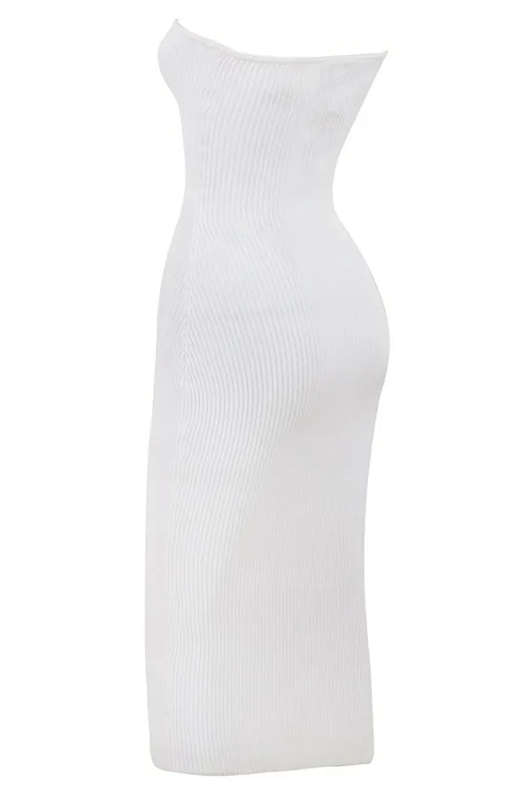 Women Oriana White Ribbed Knit Strapless Midi Dress House Of CB Dresses Women Oriana White Ribbed Knit Strapless Midi Dress House Of CB Dresses