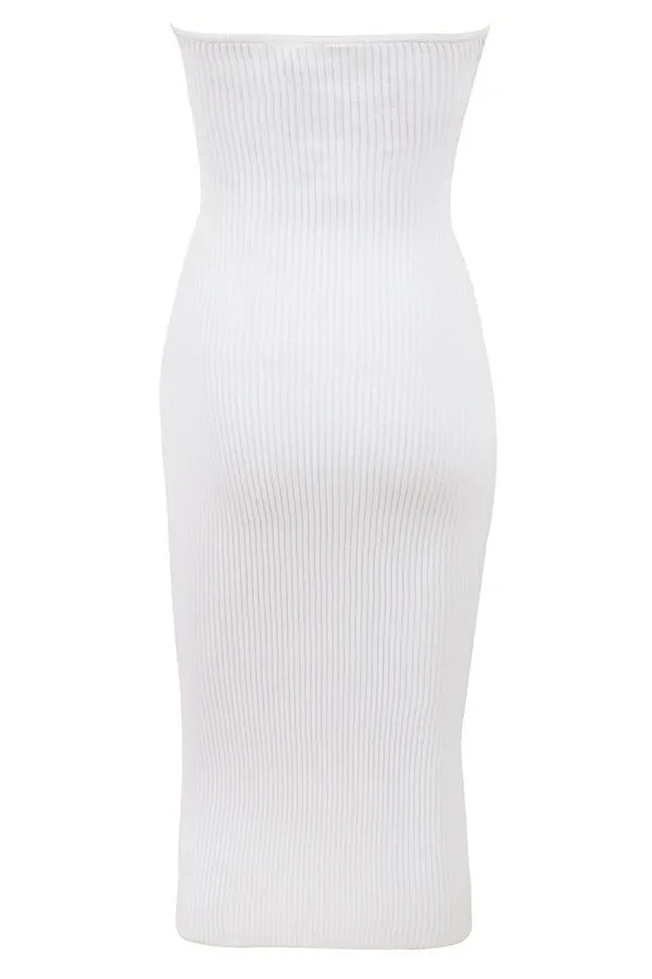 Women Oriana White Ribbed Knit Strapless Midi Dress House Of CB Dresses Women Oriana White Ribbed Knit Strapless Midi Dress House Of CB Dresses