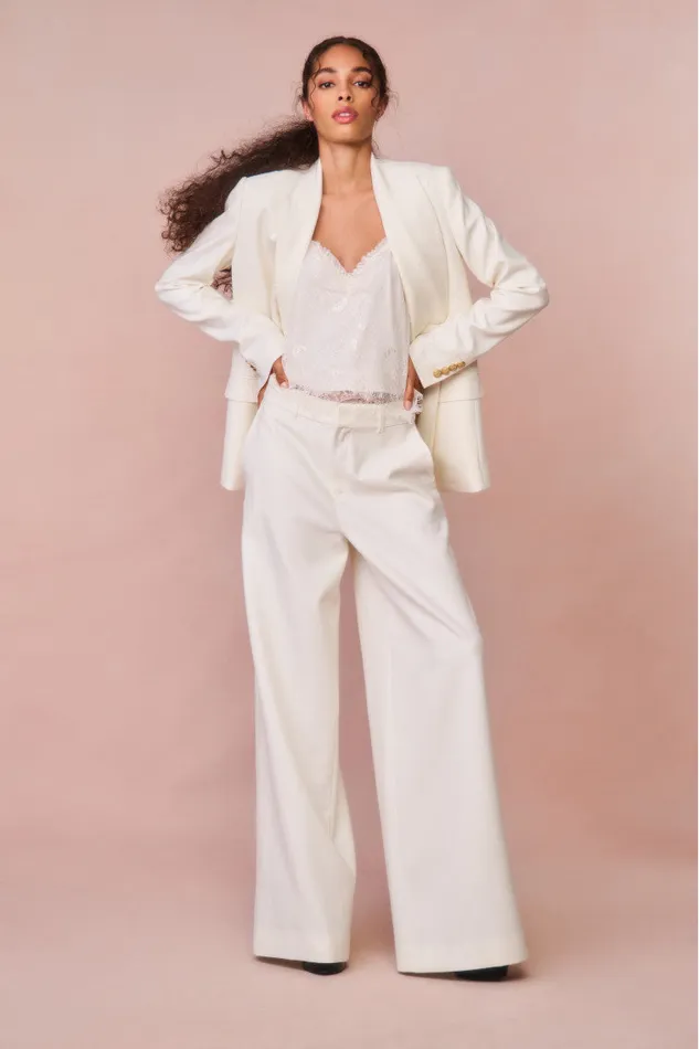 Women Pants and Shorts LoveShackFancy Samuela Wide Leg Trouser Cream